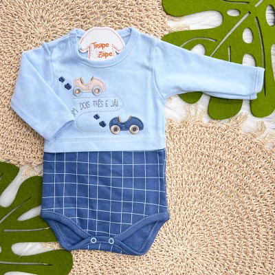 Kit 3 Peças - Bodys Manga Longa - Um, Dois, Três e Já! - Off White, Areia e Azul Bebê